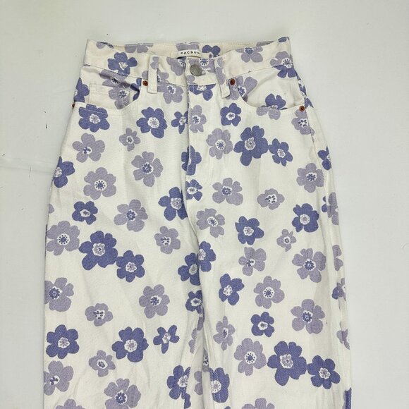 PacSun High Rise Bootcut Button Fly Women's size 24 White Purple Flowers Jeans - Picture 2 of 5